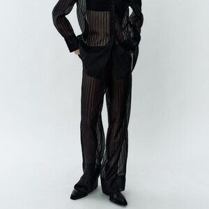 New Zara Striped Semi Sheer Organza Pull-On Pants NWT Small